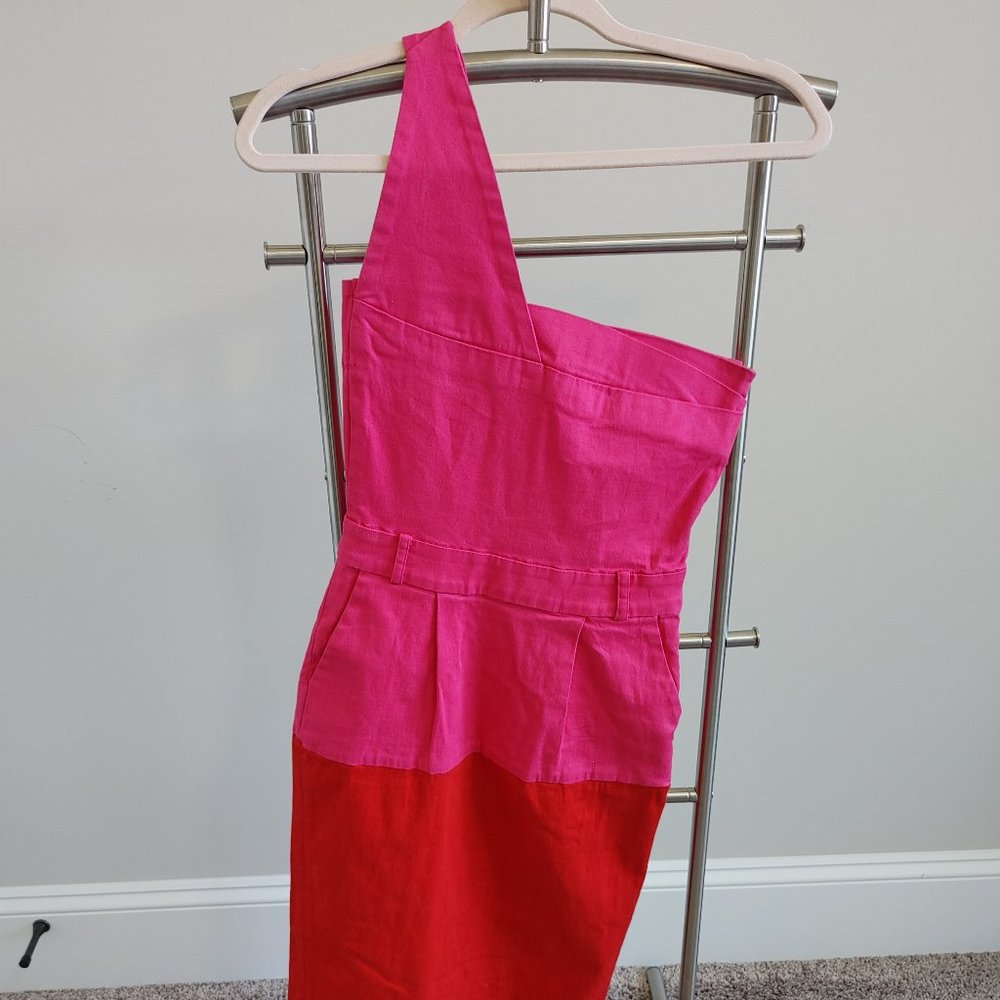 Preen Line Size S Women’s One Shoulder Sleeveless Knee Length Dress Pink Red